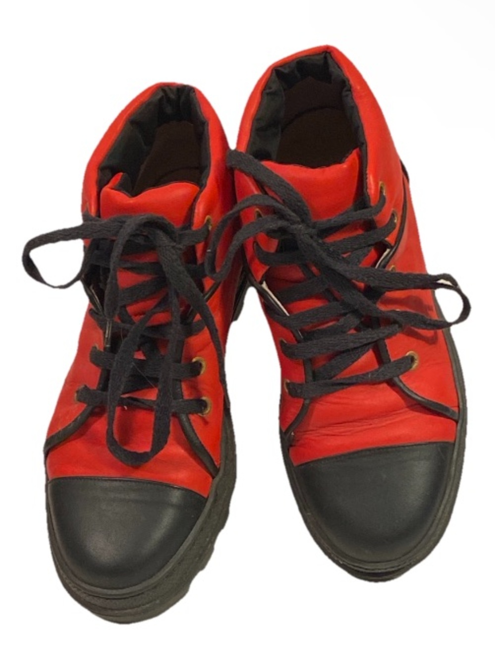 Girotti Strong Outsole  Red Leather Lace Up Sneakers Boots Sz  37 Made In Italy